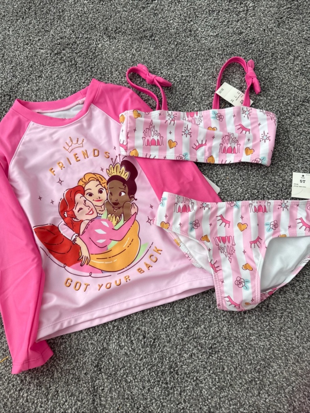 Girls Pink Disney Princess 3 piece Bikini Set size 5t